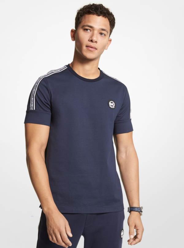 Panske Tricko Michael Kors Logo Tape Cotton Jersey Indigo - Oblecenie Michael Kors Slevy | OVTSH-0325